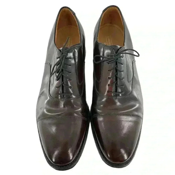 Johnston & Murphy Optima mens oxfords size 10.5 burgundy leather cap toe 90s